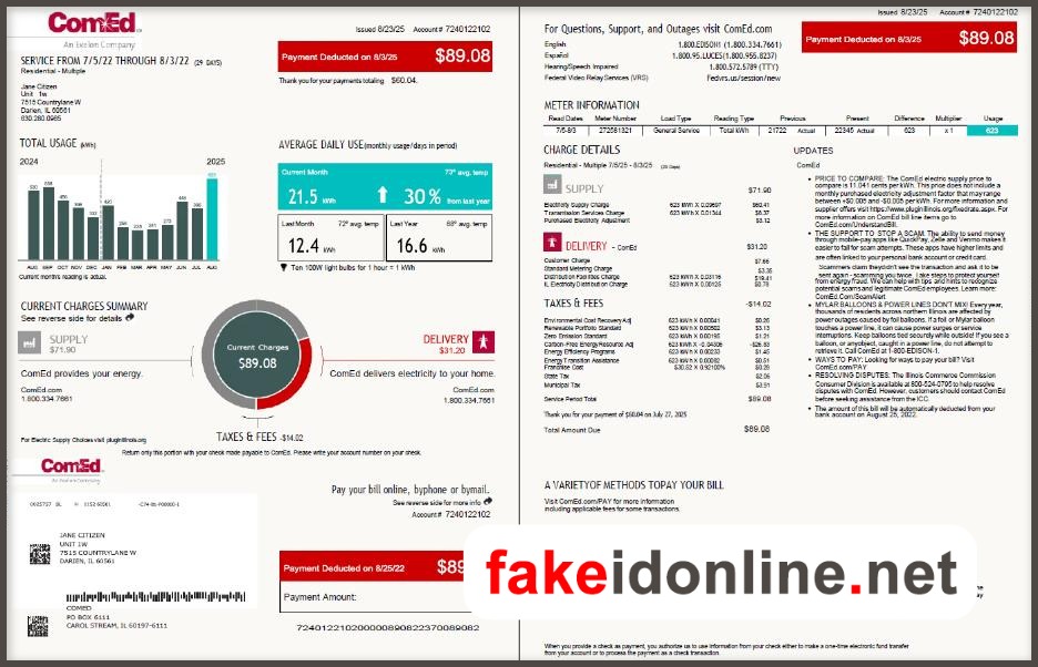Commonwealth Edison (ComEd) - Illinois Utility Bill Template